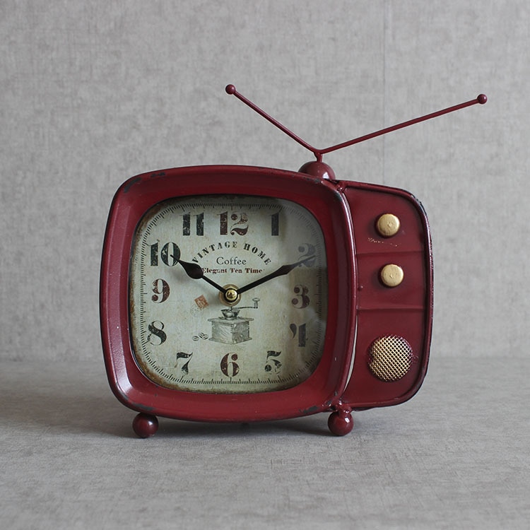 Super Silent Desk Alarm Clock Retro TV Television Clock Metal Vintage Style Classic Xmas