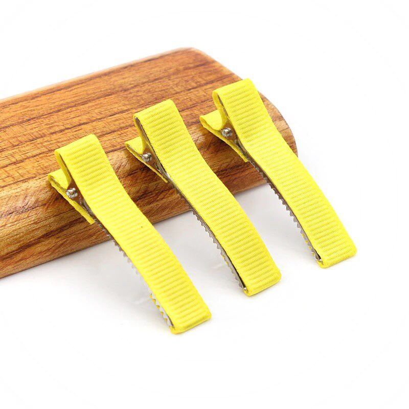 20 sztuk/partia 5cm ryps wstążka pokryte pokryte aligator spinki do włosów podwójne Prong szpilka baza dla DIY dziewczyny dziecko dzieci łuki szpilka: Yellow