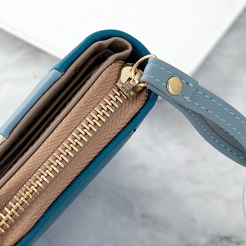 Geestock Short Wallet Women Zipper Purse Patchwork Wallets Coin Purse Multiple Card Slots Credit Card Holder PU Leather