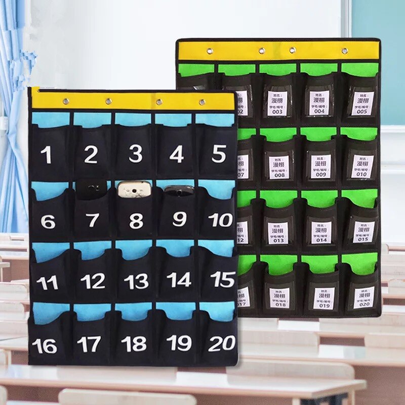 56 Pockets Waterproof Oxford Fabric Storage Hanging Bag Numbered Classroom Charts For Cell Phones Organizers Purple Blue Navy