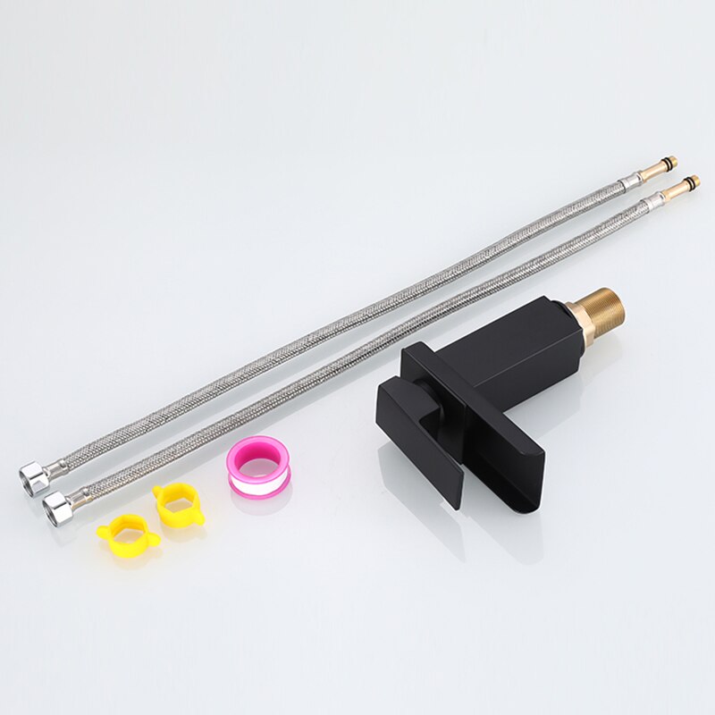 Waterfall Matte Black Deck Mounted Bathroom Basin Mixer Tap Basin Vessel Sink Faucet Cold Water Faucet for Basin Tap