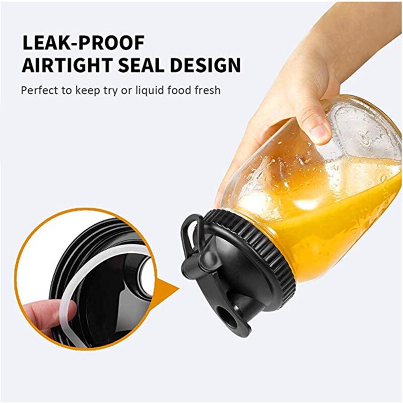 4 Pack of Flip Cap Mason Jar Lids with Leak-proof & Airtight Seal and Easy Pour Spout - Regular Mouth