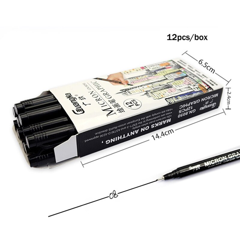 Guangna Tekening &amp; Micron Grafische Naald Pen Set Haak Lijn Schets Manga Archival Handtekening Pen Kunst Levert Briefpapier: 08-12pcs
