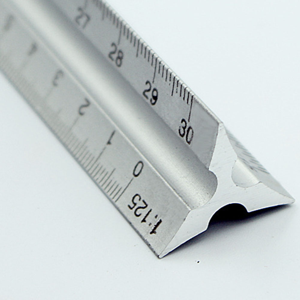 30cm Clear Ruler Accurate Triangle Scale Silver Engineer Architect Aluminum Alloy Technical
