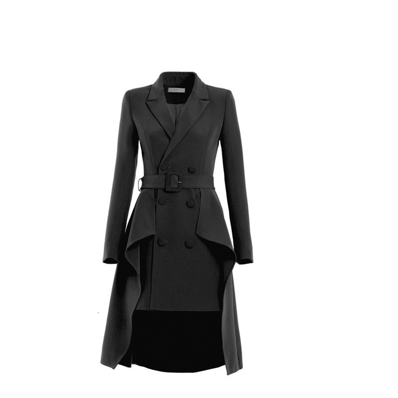 Blazer vestido de mujer de manga larga Vintage cinturón de doble pecho chaqueta traje negro Oficina señoras vestidos de pista de negocios