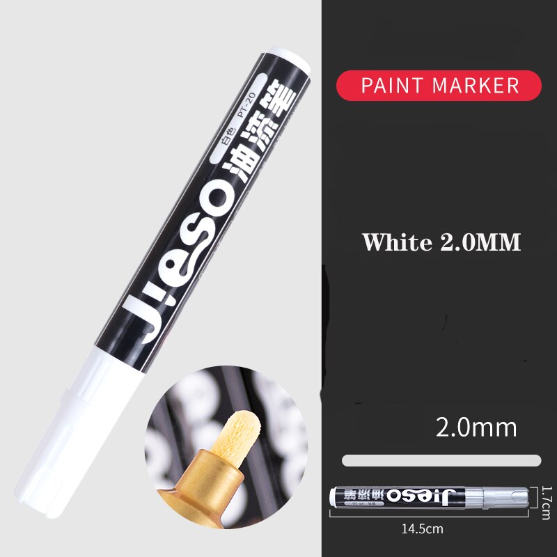 Galvanik Spiegel Silber Farbe Stift Hand-reparatur Chrom-überzogene Metall Wasserdichte Reifen Keramik berühren-hoch Farbe 1mm/2mm Feder: Weiß 2.0MM