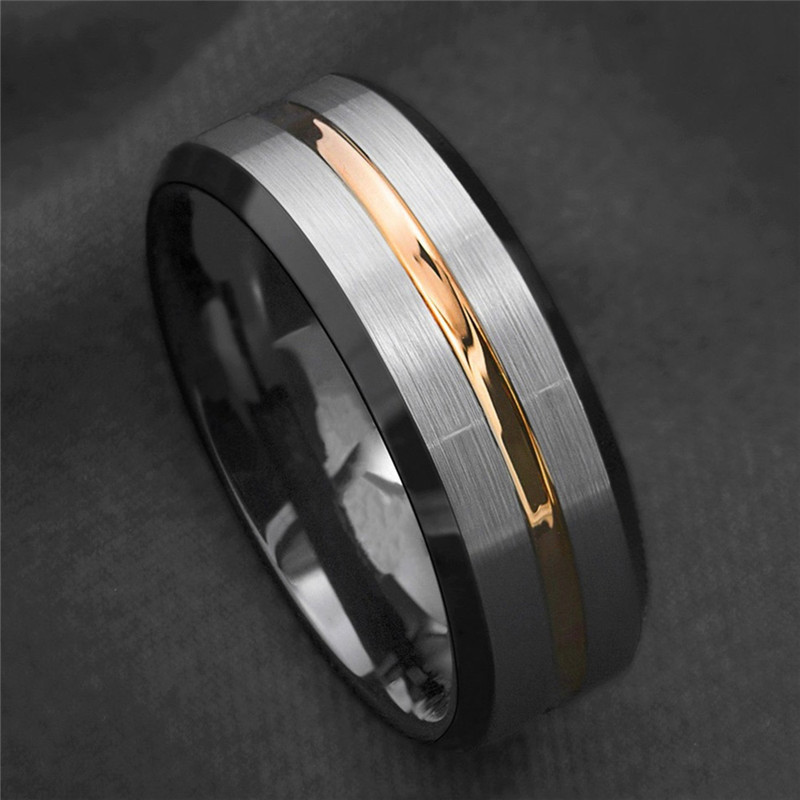 Anelli per fedi nuziali in tungsteno nero da uomo di moda 8mm Anello di fidanzamento con bordo smussato con scanalatura blu per gioielli da regalo di san Valentino maschile: 6 / bianca
