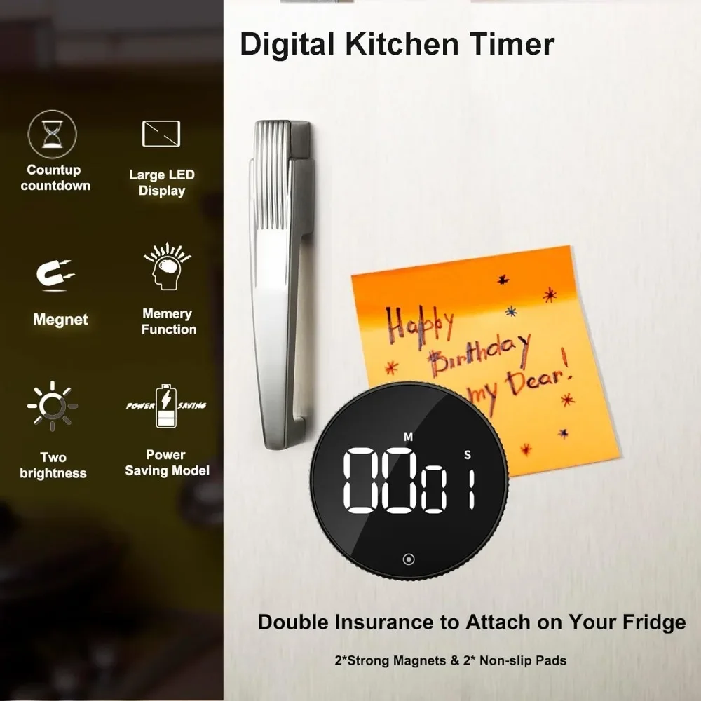 Küchentimer, digitaler Countdown, magnetischer Eieruhr zum Kochen mit Konstantlichtfunktion für Klassenzimmer, leise für Kinder und Erwachsene