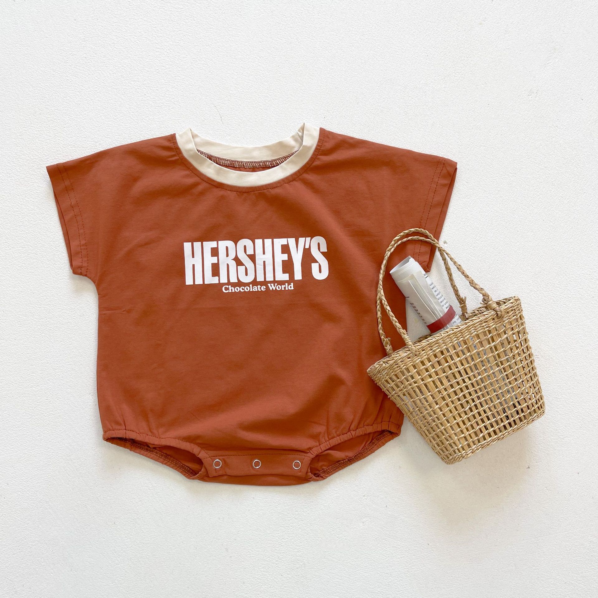 Peuter Jongen En Meisje Katoen Brief Gedrukte Korte Mouwen Bodysuits Zomer Kid Mode Splicing Baby Kleding: k3680-Brown / 24M