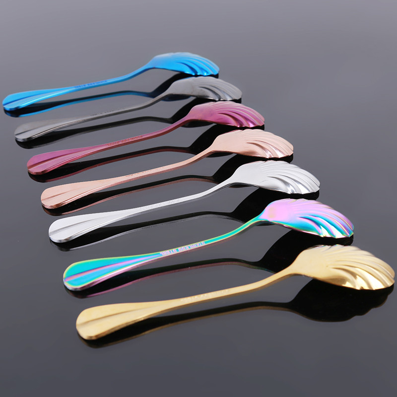 Coffee Spoon Stainless Steel Shell Tea Spoon Cake Dessert Fruit Fork Stirring Mini Spoon Dropshiping