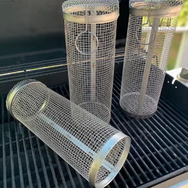 Rollender Grill korb Edelstahl Grill zylinder tragbare Outdoor-Grillz Stand Camping zubehör Kebab Küchen bedarf