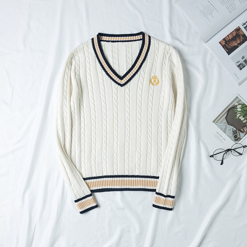 Jk trui jas japanse schooluniform v-hals mannen en vrouwen lange mouwen schooluniform trui studententrui: Wit / Ik