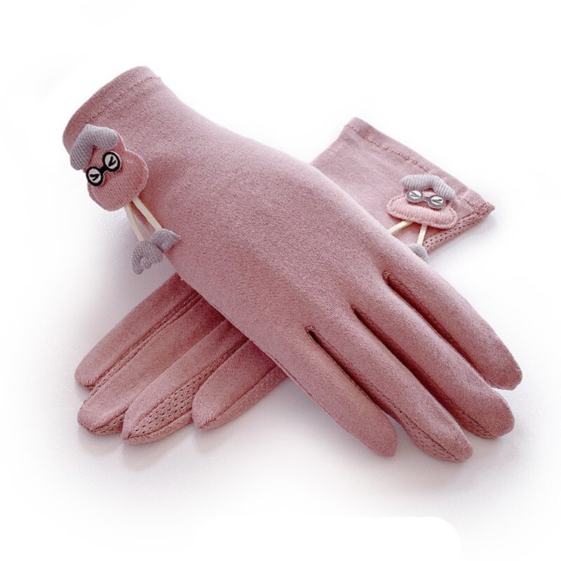 Gants de sport en coton élastique pour femme, motif dessin animé mignon, protection solaire, respirant, antidérapant, pour écran tactile UV, mitaine de conduite, R93: Pink Purple