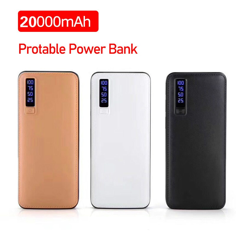 20000mAh Power Bank Leather Shell LED High Capacity 3 USB Portable Power Bank for Mobile Phone Iphone Xiaomi Huawei Power Bank