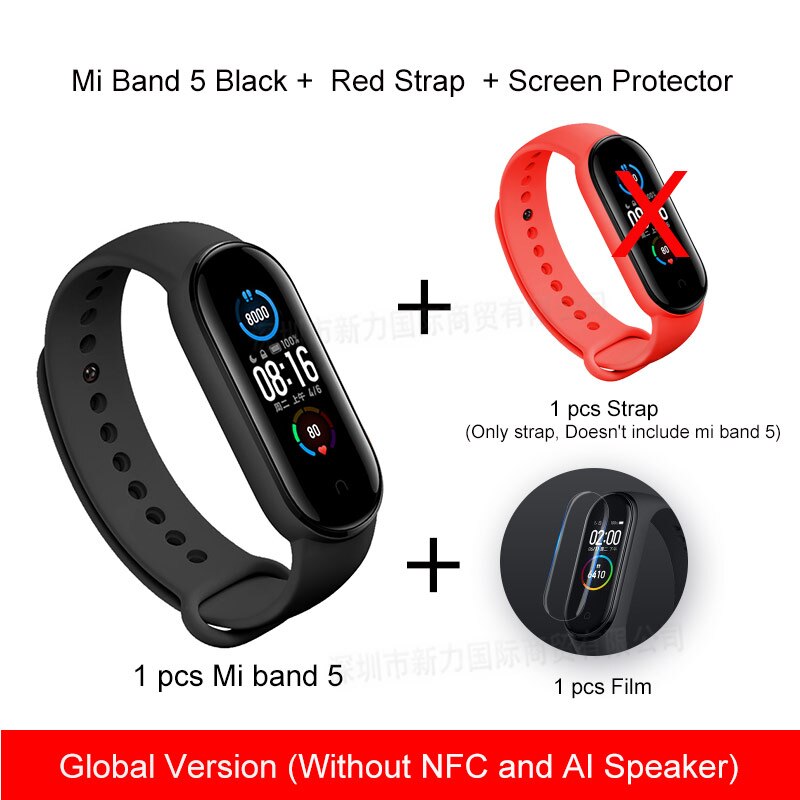 Xiaomi Miband 5 Smart Wristbands Sports 24hour Heart Rate Monitoring Magnetic Charging Large Color Screen 5ATM Waterproof band 5: GL Red