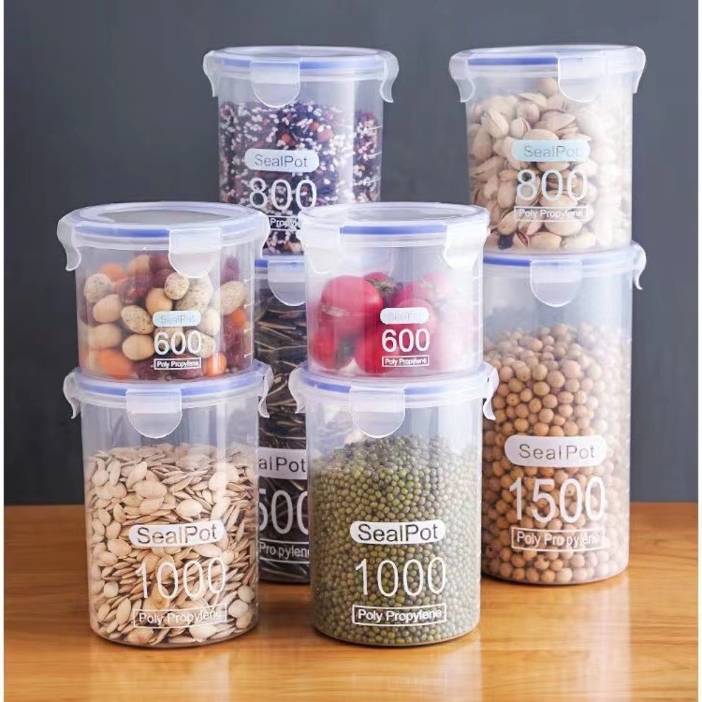 3PCS Sealed Kitchen Food Storage Canisters Transparent Large Capacity Grain Fresh Preservation Box with Sca