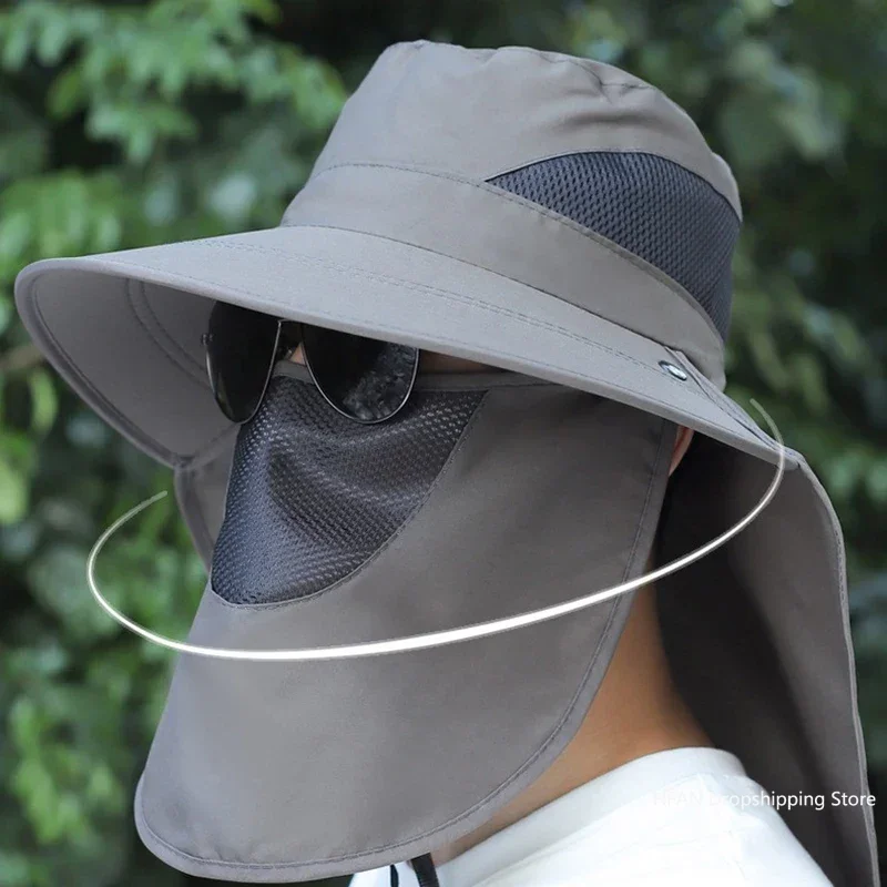 Summer Sun Hats UV Protection Outdoor Hunting Fishing Cap for Men Women Hiking Camping Visor Bucket Hat Removable Fishing Hat