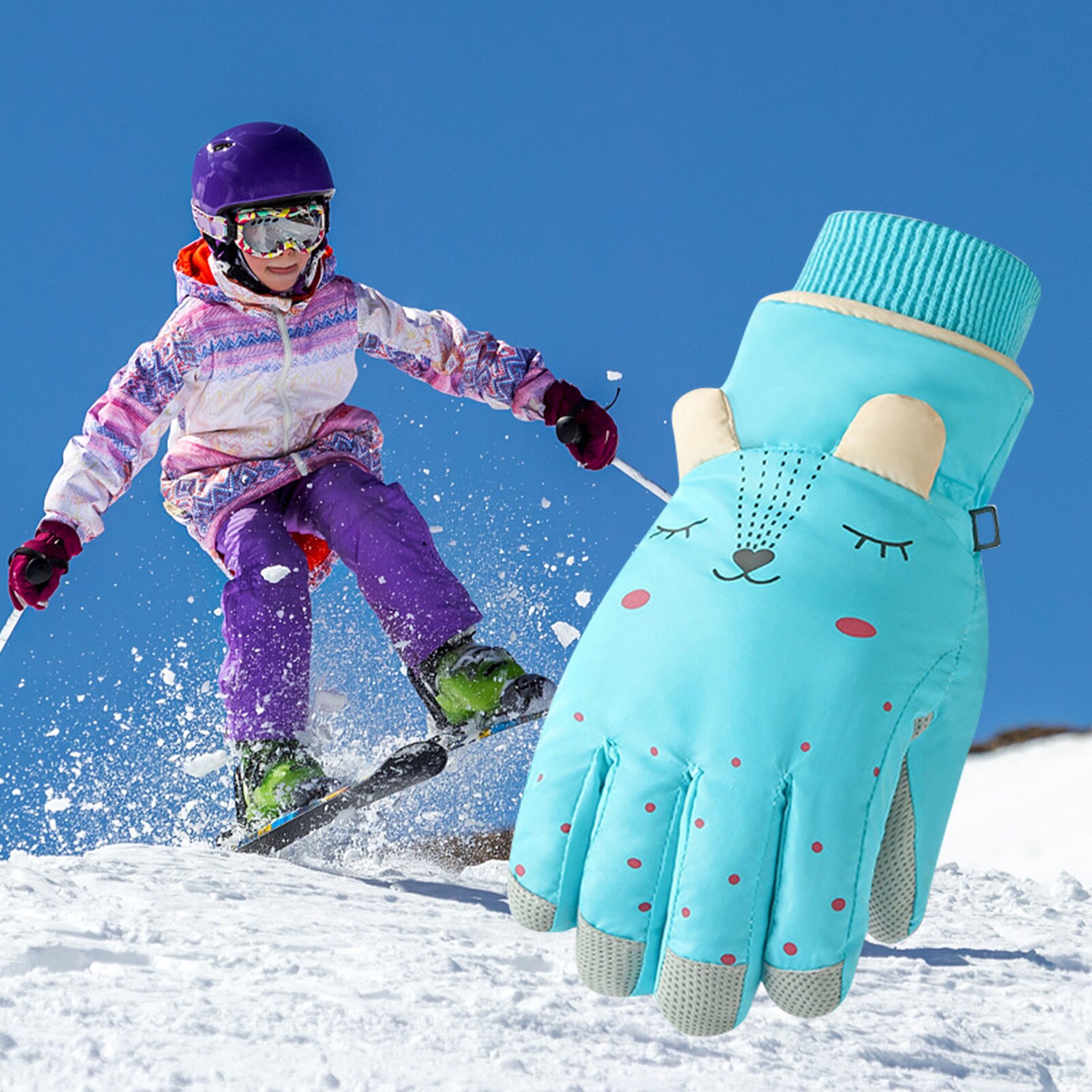 1 Paar Winter Handschoenen Voor Kids Jongens Meisjes Snowboots Winddicht Sneeuw Wanten Buitensporten Skiën Snowboarden Winter Handschoenen Guantes
