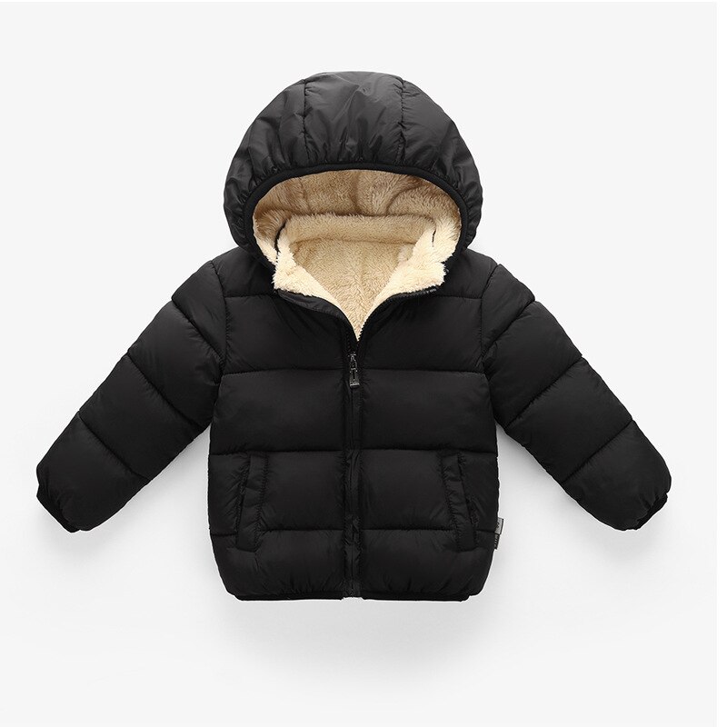 Fleece vinterparkas barn varma kläder för flickor pojkar varma tjock sammet barnkappa baby ytterkläder spädbarnsöverrock: Svart / 3t