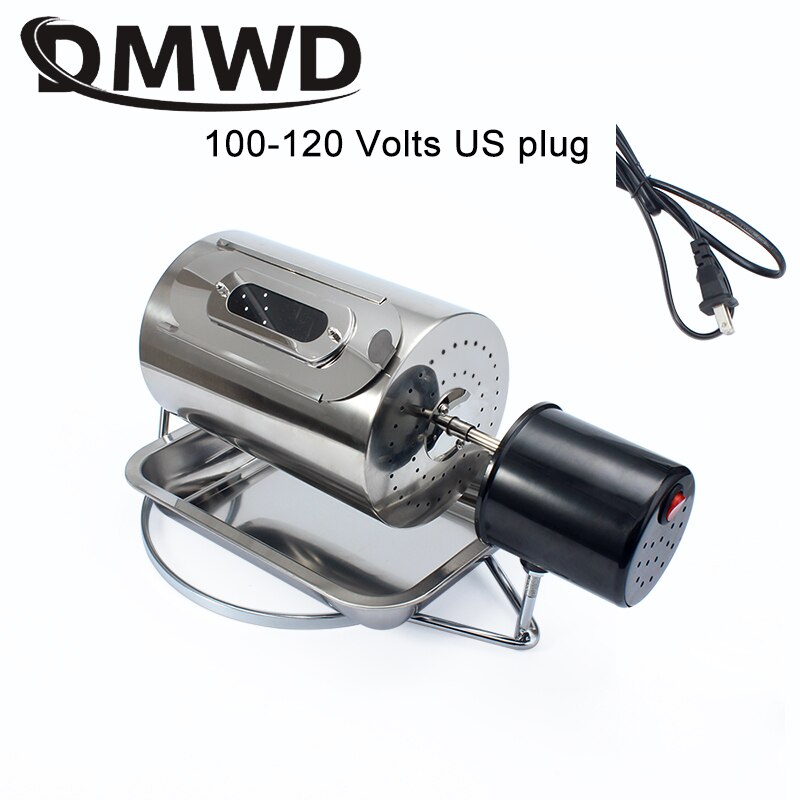 DMWD 110V/220V Coffee Beans Roaster Stainless Steel Cafe Bean Roasting Machine Baking Fry Peanut Grain Nuts Dryer EU US UK Plug: AU / 110Volts no holes
