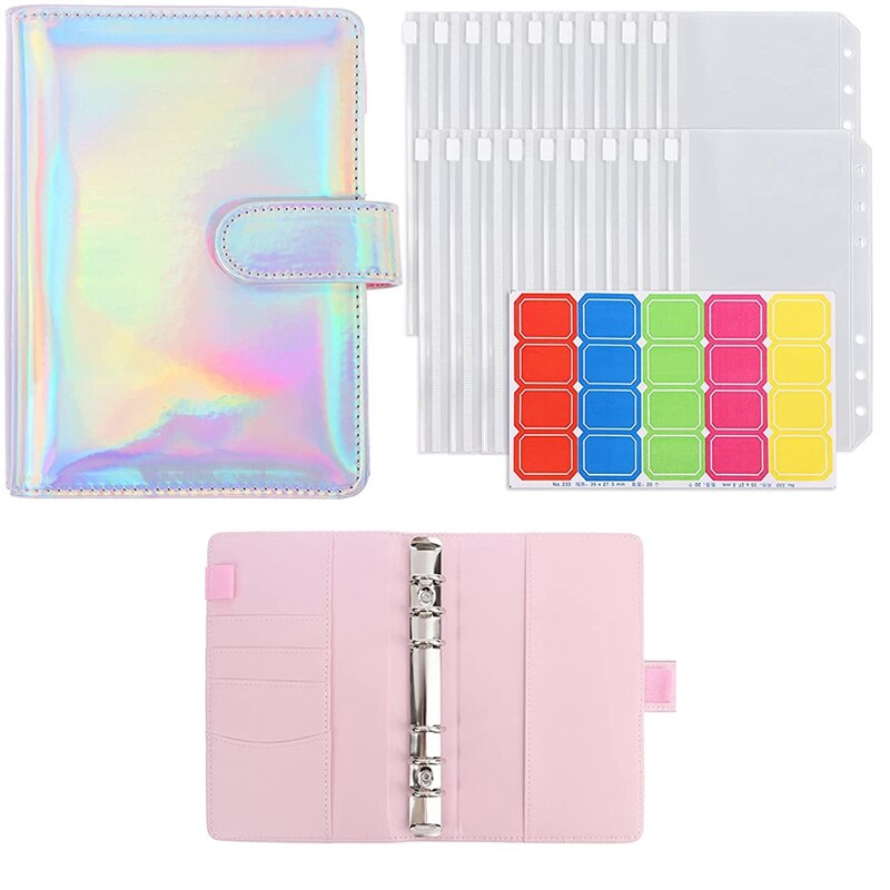 A6 Pu Lederen Bindmiddel Cover Roze Lederen Bindmiddel Bestand Pocket Losbladige Map 6-Ring Pvc Budget Envelop bindmiddel