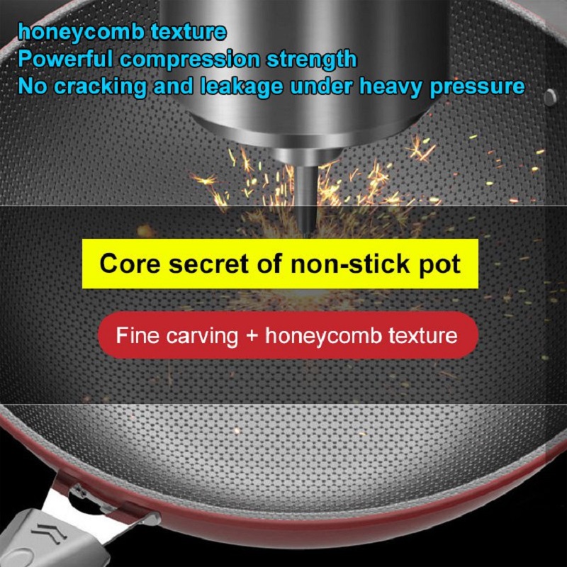 Non-stick Frying Pan 34cm with cover Cauldron Cast Wok Full Screen Honeycomb No Lampblack No Coating Frying Pan Pots for kitchen
