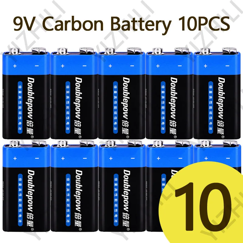 Doublepow 1-10PCS 9 volt battery 9V Disposable Carbon Multimeter Alarm Microphone 6F22 Iron Case Dry Battery: Pink