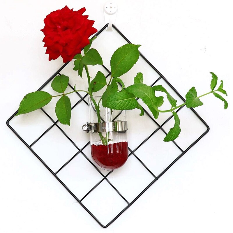 2 panneaux de grille murale en fil laqué, avec verre de plante mural suspendu Pot de fleur support de plante à Air