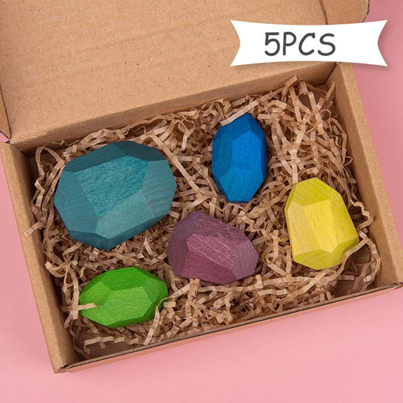 Kinderen Houten Gekleurde Steen Jenga Bouwsteen Educatief Speelgoed Creatieve Nordic Stijl Stapelen Spel Regenboog Speelgoed: 5pcs