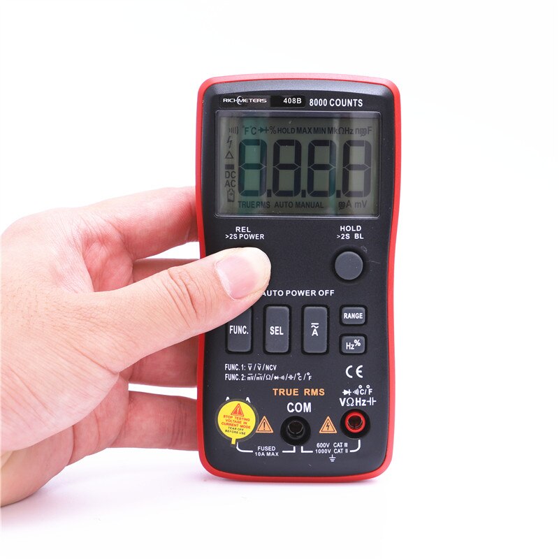 RM408B Digitale Multimeter Knop 8000 Telt True-Rms Temperatuur Test 5Mhz Frequentie Acdc Spanning Stroom 9.999mF Capaciteit