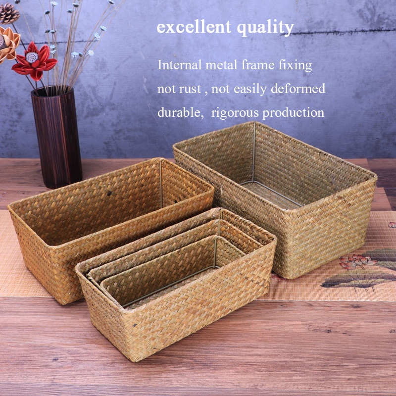 Cesta grande tejida Natural de mimbre de paja para mesa de hogar, toallas de pan de fruta, juego de contenedores de cesta mimbre almacenamiento de cocina pequeños