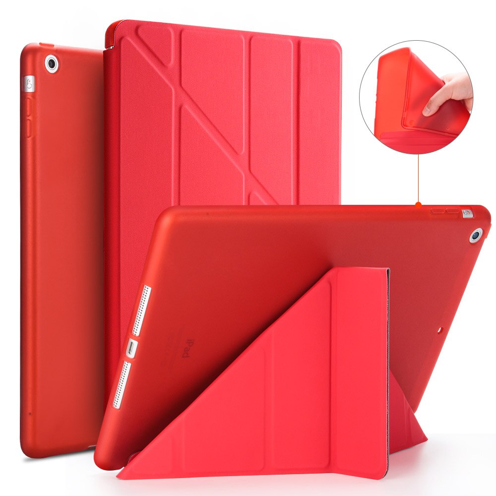 Etui do iPada powietrza, etui z klapką stań etui do iPada 5, PU skóra pełni etui do iPada A1474 A1475 A1476 smart cover dla ipad Air 1 przypadki: Red