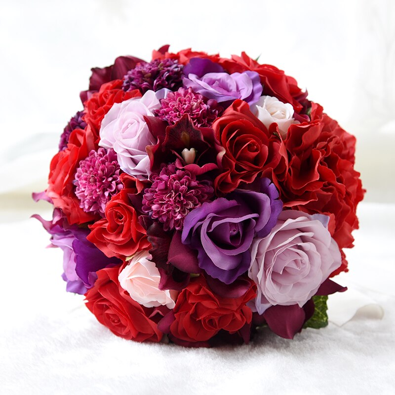 Kyunovia farverig bryllupsbuket blomsterbuket bryllupsblomster mindebuket rød rose hortensia bryllupsbuket  fe39