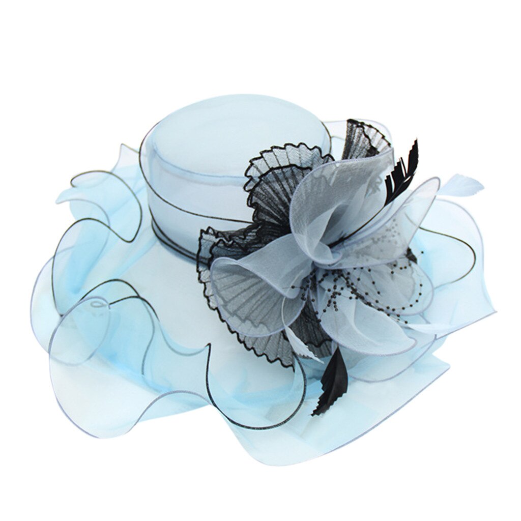 Kirche Kappen Hüte Frühling Sommer Gittergewebe Kappen Für Frauen Damen Blume Kunstseide Große Breite Elegante Sonne Hüte Headwear # g3: Blau