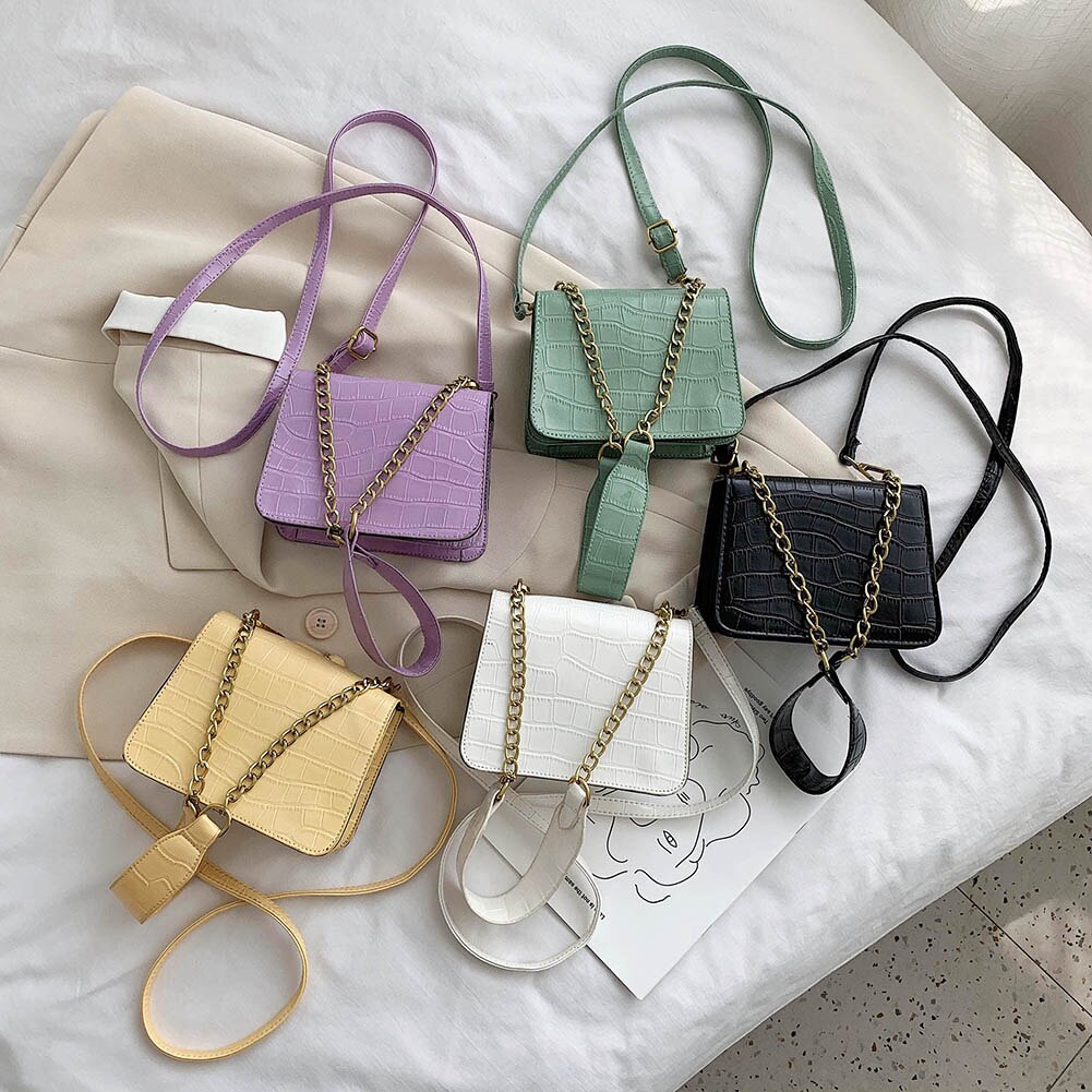 Sacchetto di Spalla dell'annata Delle Signore Catena Della Spalla messaggero Borsa Crossbody di Cuoio Delle Donne Della Borsa di colore Solido Borsa Femminile