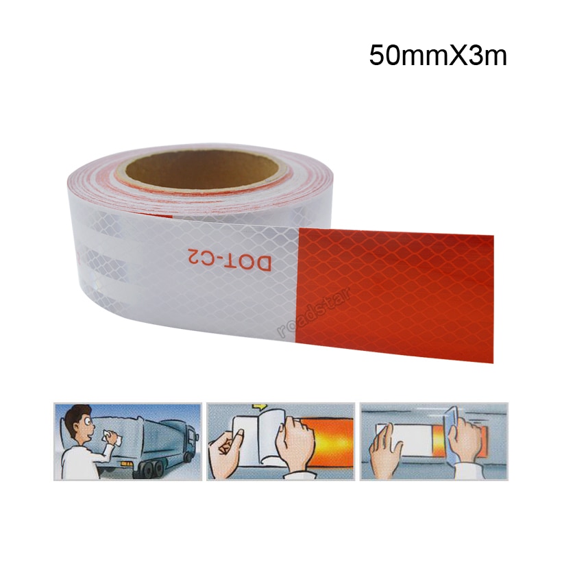 50mm X 3m DOT Reflective Car Truck Motorcycle Sticker Safety Warning Signs Conspicuity Tape Roll