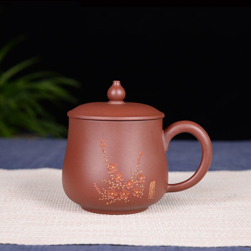 370Ml Yixing Paarse Klei Mok Met Deksel Kit Hand Geschilderd Pruimenbloesem Grote Capaciteit Ruwe Erts Zisha Cup Kantoor master Puer Thee Cup: Default Title