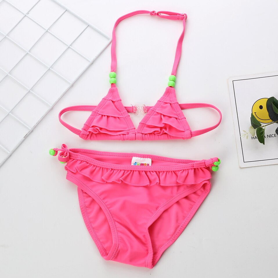 2~7Y Biquini Infantil Solid color Girls swimwear Kids Bikini Set Two pieces Children Swimwear Kids Beach wear-ST113: Size 4(2-3Years)