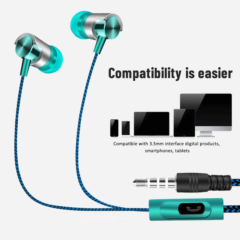 Auriculares con cable trenzado de cuerda de nailon de 3,5mm, auriculares deportivos con graves, auriculares estéreo con micrófono, control de volumen, auriculares de música