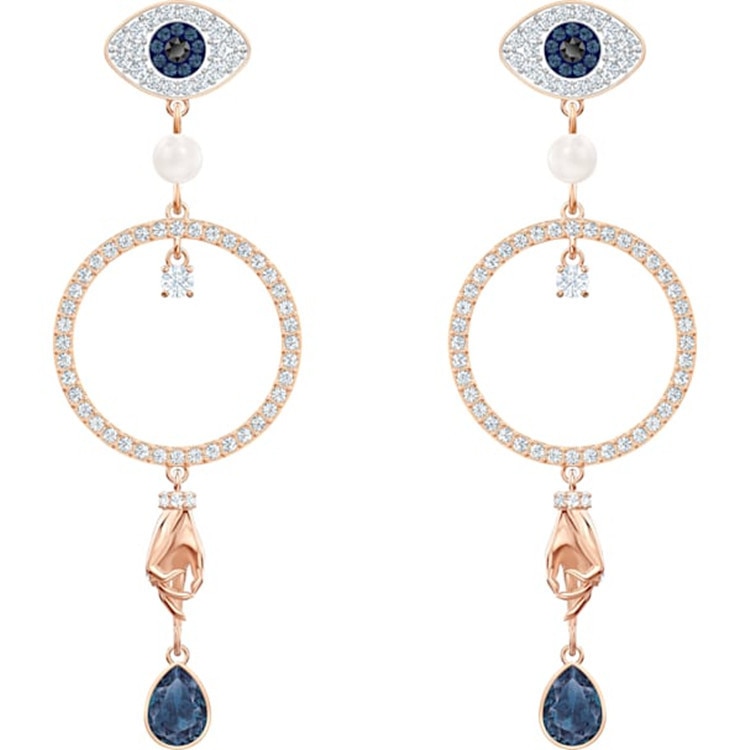 Blue Devil's Eye Necklace Icy Wind Pendant Rose Gold Bracelet Tassel Female Earrings Jewelry Sets: A8