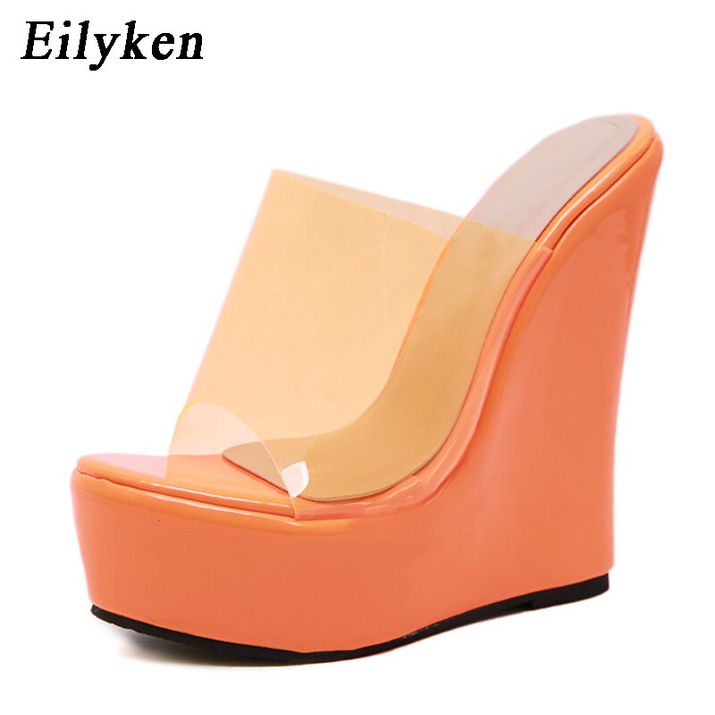 Eilyken pvc jelly orange gul plattform wedges tofflor för kvinnor rejäla tofflor sandaler skor storlek 35-42