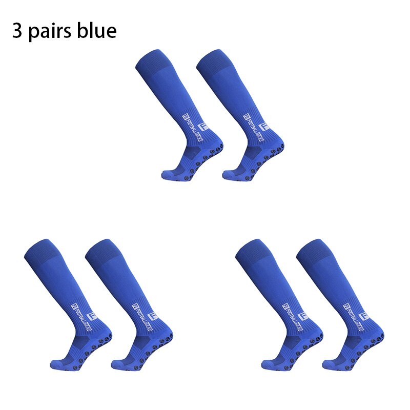 3pairs/set sport piłka nożna skarpety mężczyźni kobiety FS długa rurka skarpety piłkarskie silikonowy uchwyt antypoślizgowy skarpetki: 3pairs blue