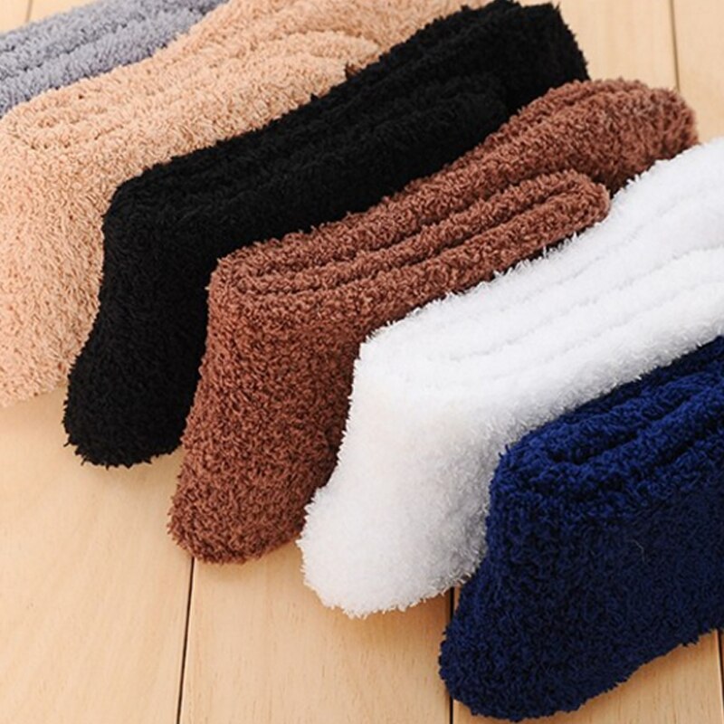 Mannen Dikker Sokken Winter Warm Coral Fleece Pluizige Effen Kleur Slaap Mannelijke Bed Sokken Calcetines