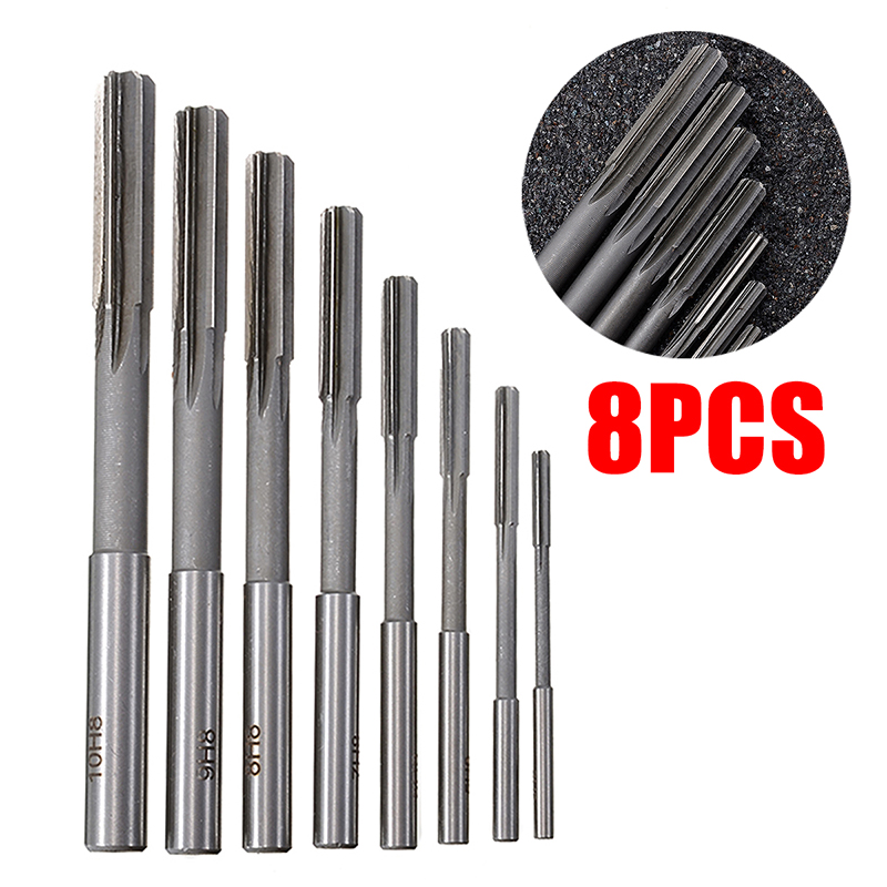 thumbnail image 2 of 8pc HSS Straight Shank Machine Reamer Set - Sizes 3,4,5,6,7,8,9,10mm For Drilling & Milling 2 of 14