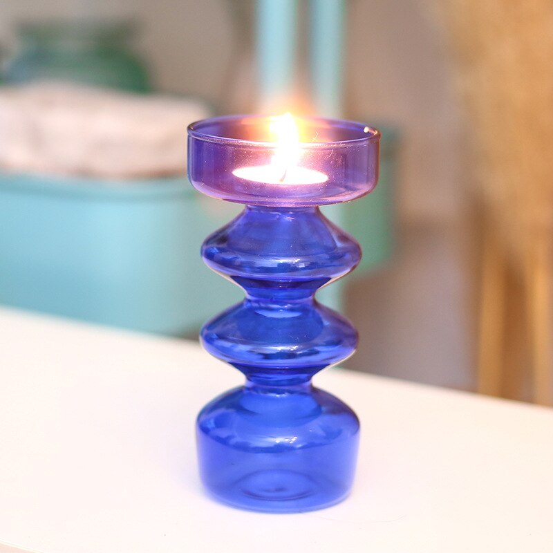 Suporte de vela nordic decoração para casa vaso de mesa acessórios de decoração de casamento castiçal de vidro vaso azul recipiente de vidro