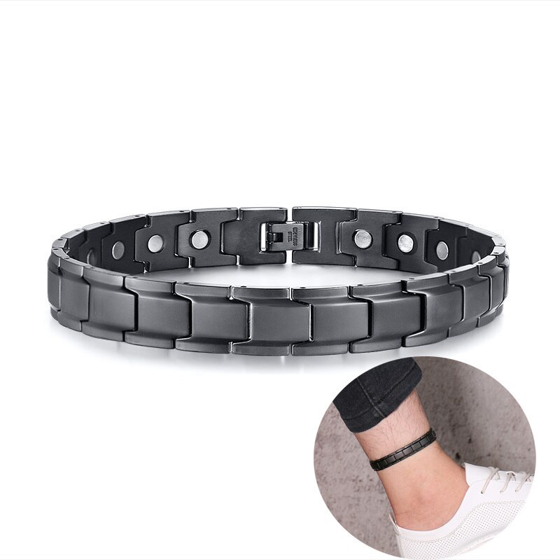 Bracelet de cheville homme noir néodyme Bio aimant magnétique thérapie énergétique bracelets de cheville acier inoxydable bijoux pour soulager la douleur d'arthrite