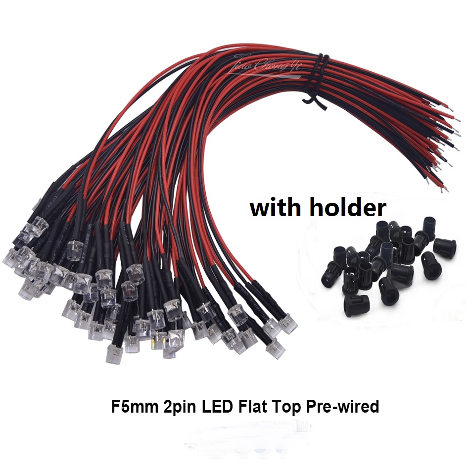 10 Uds DC 3V 5V 12V diodos LED de parte superior plana 20cm precableado 5mm bombilla de lámpara de luz LED diodos emisores precableados para decoración del hogar DIY