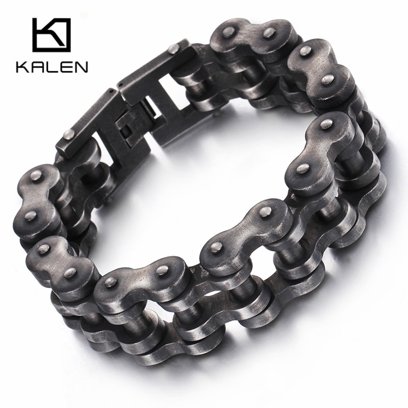 Kalen Punk Brushed Bike Chain Bracelet Oxidized Dark Bicycle Chain Men Bracelet Male 316L Stainless Steel Hand Chain