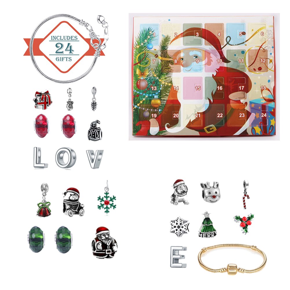 Julesmykker adventskalender for barn gjør-det-selv sjarm armbånd halskjede barn jul bursdagsboks