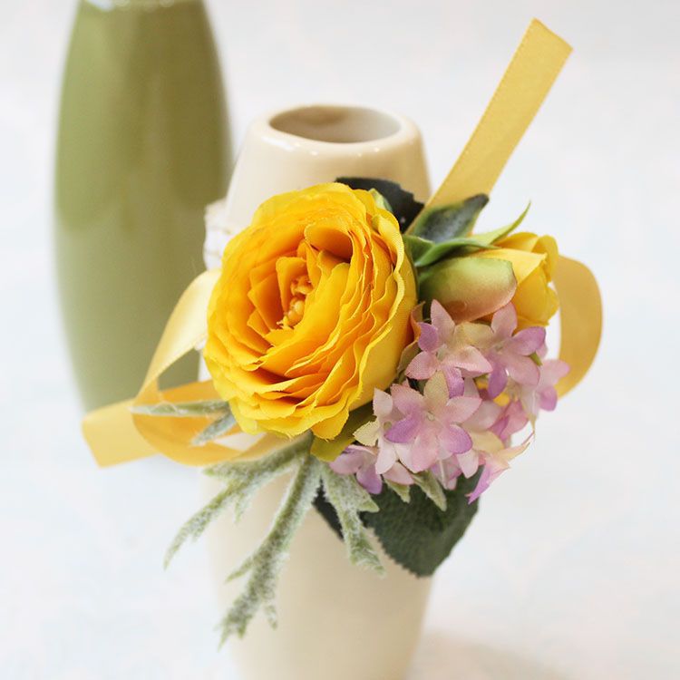 Bright Yellow Wedding Flowers Forset Fairy Bridesmaid Wrist Corsage Outstanding Groomman Boutonniere ZHF06: Style E Corsages